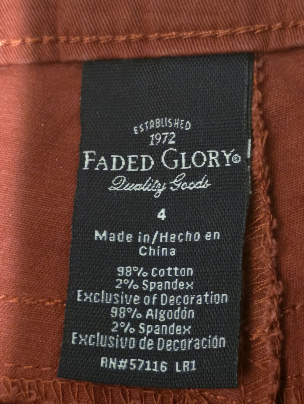 Faded Glory Rust Capri Pants Cuffed Hem Size 4 Cotton Stretch - Picture 4 of 8